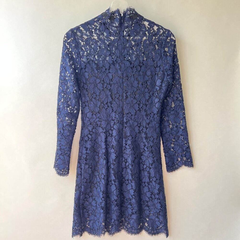 Sandro Paris Mock Neck Scalloped Mini Dress , Navy Lace, Size 2 O43 - Picture 3 of 9